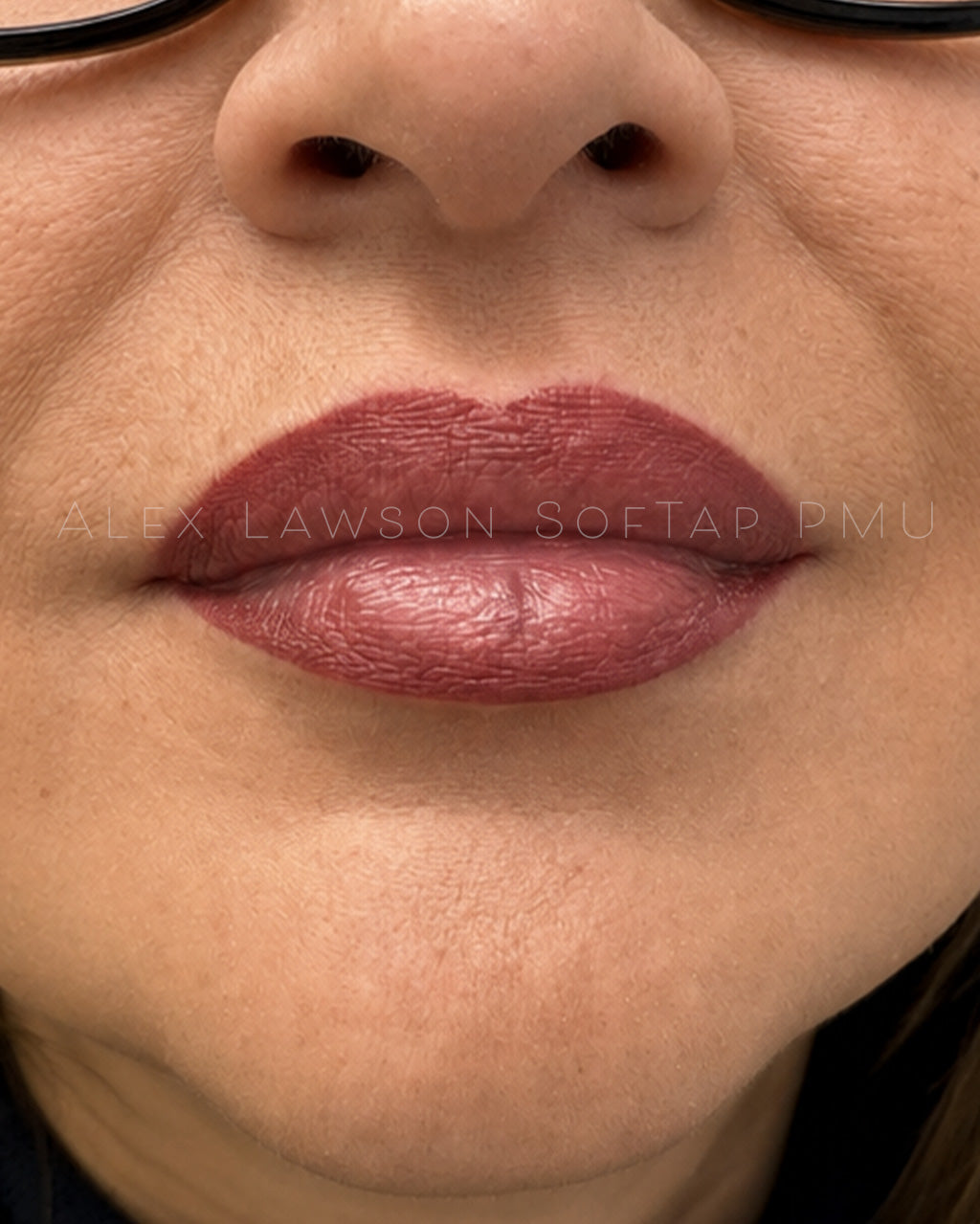 Close-up of softap permanent makeup lip blush with a neutral background
