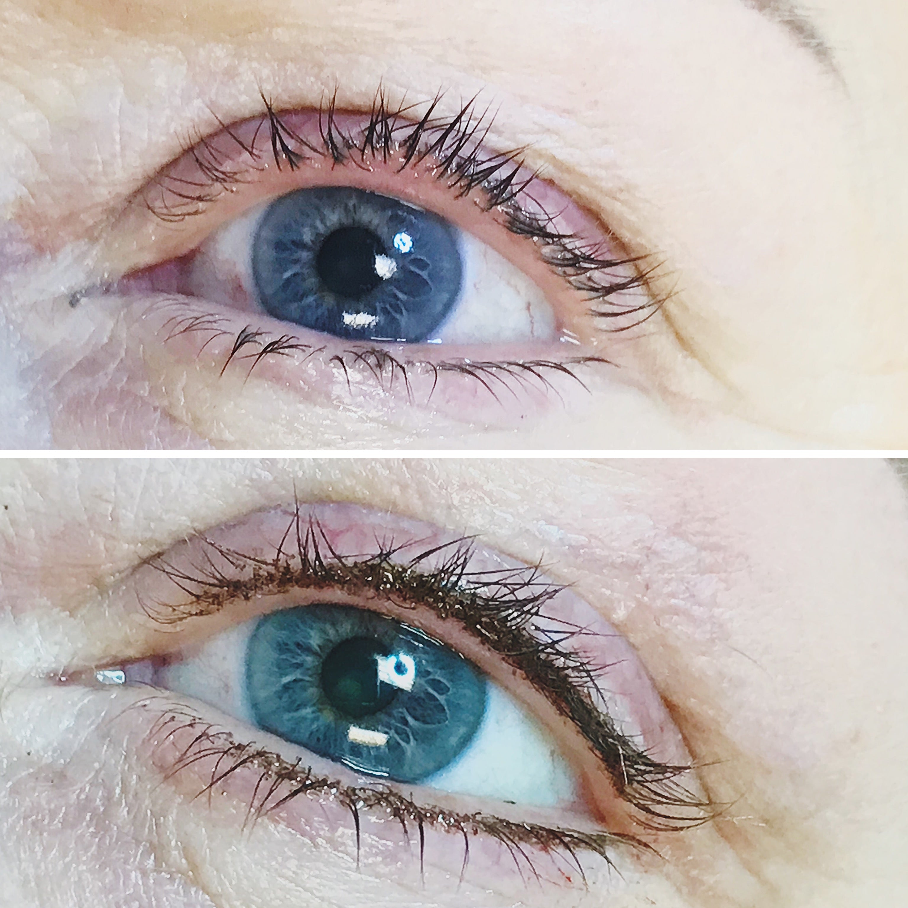 SofTap eyeliner tattoo on light skin, before and after