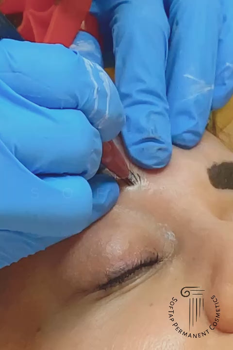 softap permanent makeup hand tapped nano brow hairstroke tattoo on tan skin