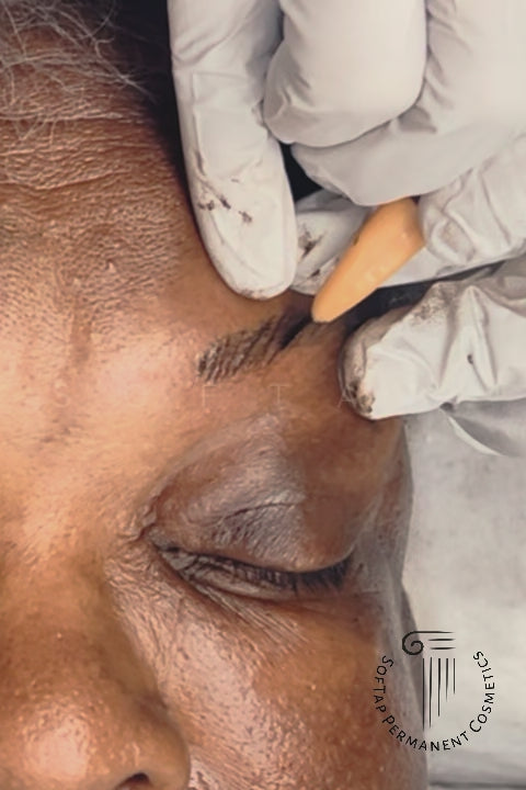 softap permanent makeup hand tapped nano brow hairstroke tattoo on dark skin