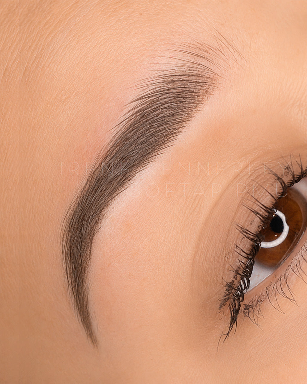 Close-up of softap permanent makeup brunette combo powder nano micro hairstroke brows