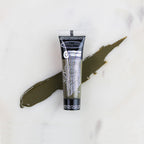 SofTap permanent makeup pigment Brown Sugar tube with color swatch on marble background