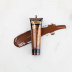 SofTap permanent makeup pigment Cocoa tube with color swatch on marble background