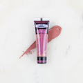 SofTap permanent makeup pigment Pinkaboo tube with color swatch on marble background